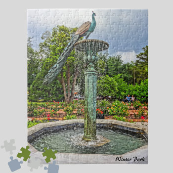 Peacock Fountain & Rose Garden In Winter Park Fl  Jigsaw Puzzle by Sozo4all at Zazzle