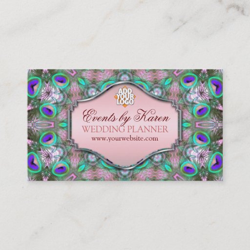 Customizable Peacock Fractals Wedding Planner Business Cards