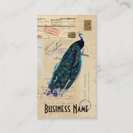 Customizable Peacock French Postcards Business Card