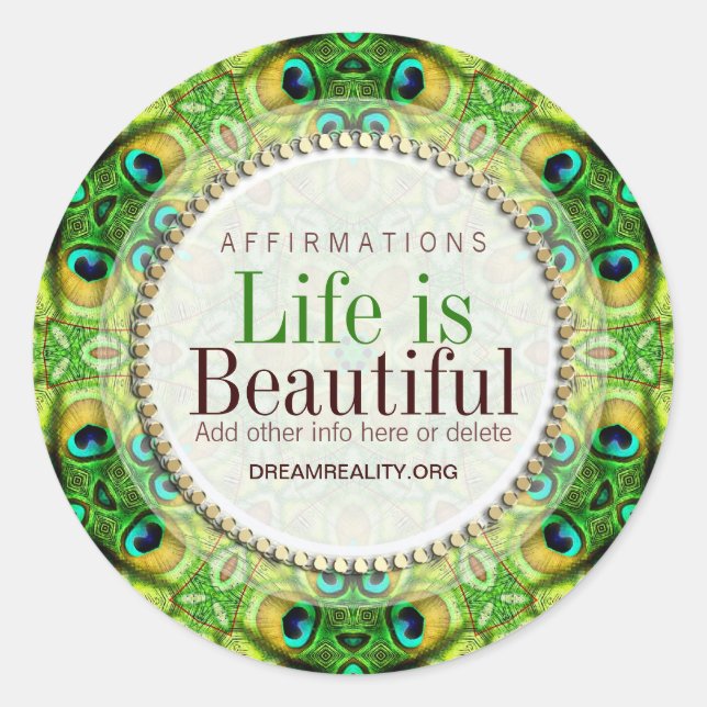 Peacock Fresh Green Geometry Custom Round Sticker (Front)