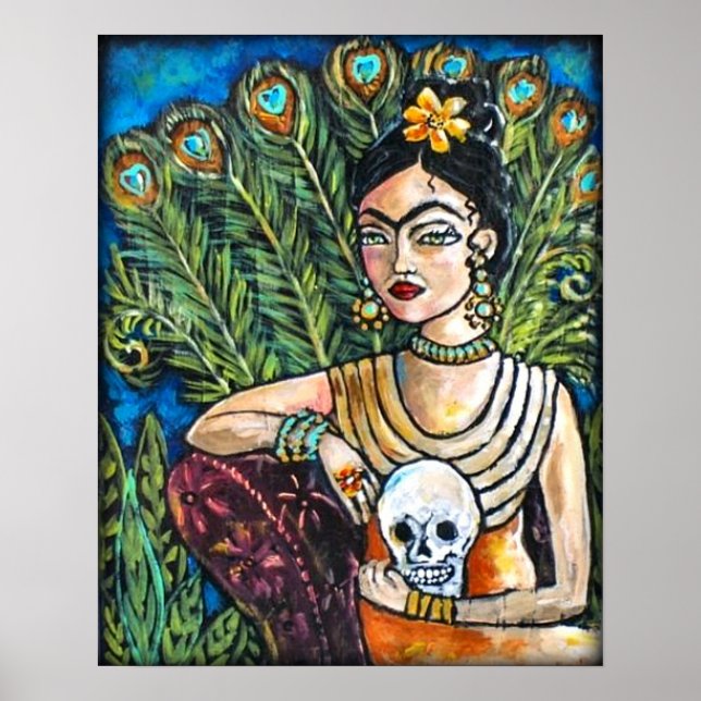 Peacock Frida Kahlo and Skull Poster (Front)