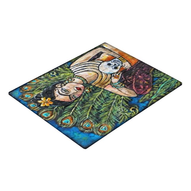 Peacock Frida Kahlo and Skull Poster Jigsaw Puzzle (3/4)