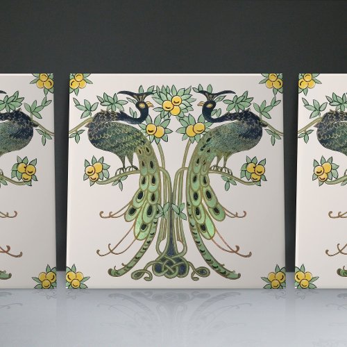 Peacock  Fruit Design by Mabel C Dibble Art Deco Ceramic Tile