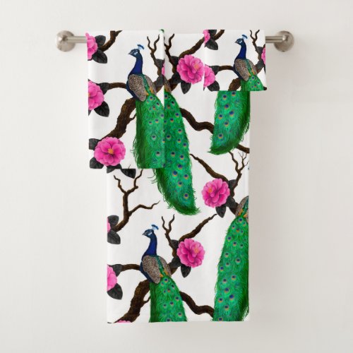 Peacock garden bath towel set