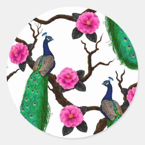 Peacock garden classic round sticker