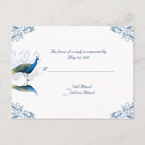 Peacock Garden in Blue and White Invitation Postcard