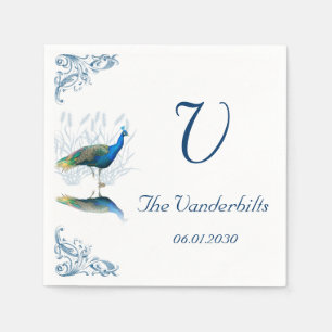 Peacock Garden in Blue and White Wedding Napkins