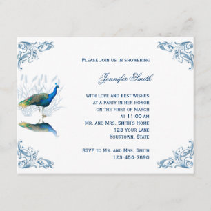 Peacock Garden in Blue Bridal Shower Invitation