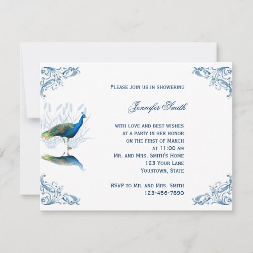 Peacock Garden in Blue Bridal Shower Invitation