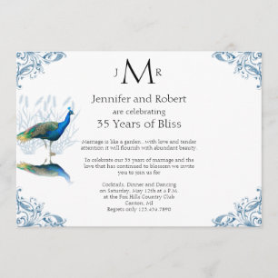 Peacock Garden in Blue Wedding Anniversary Invitation