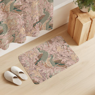 Peacock Garden in Sage Peach Blush Beige Bath Mat