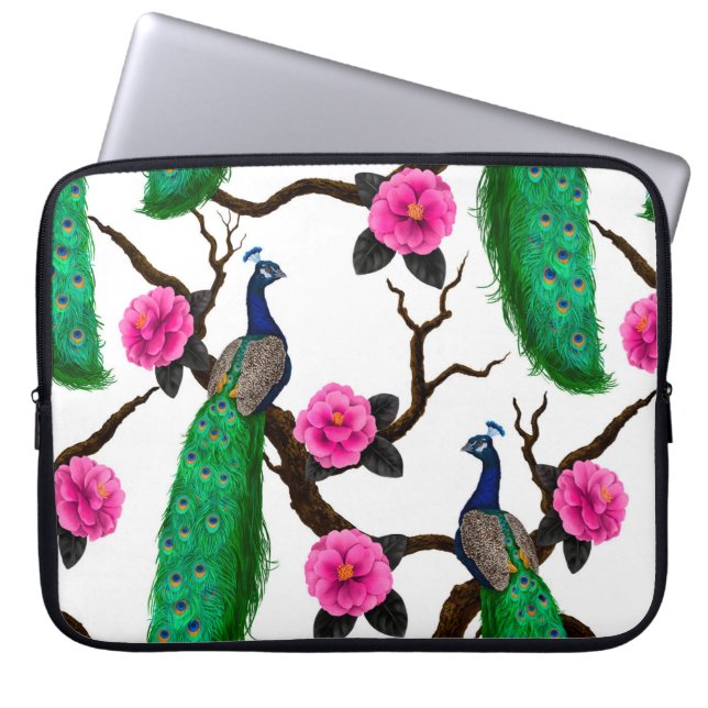 Peacock garden laptop sleeve (Front)