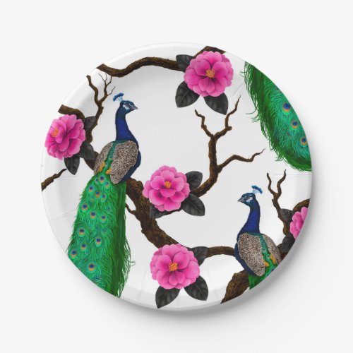 Peacock garden paper plates