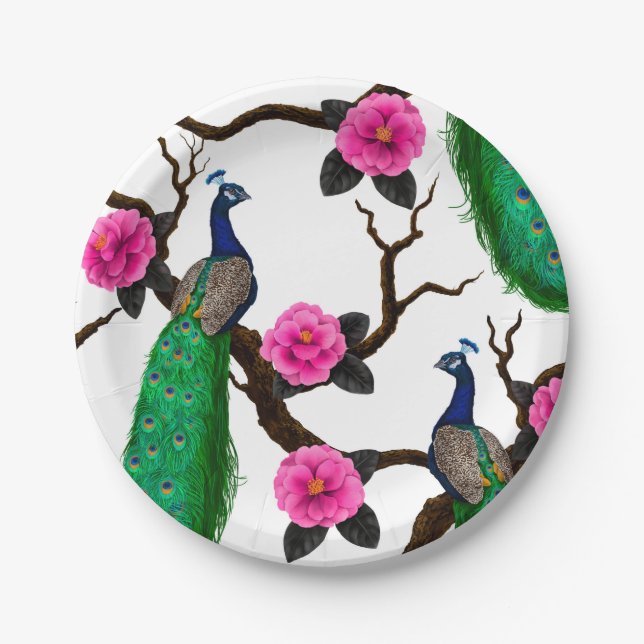 Peacock garden paper plates (Front)