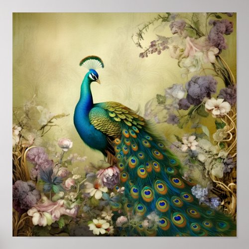 Peacock Garden Poster