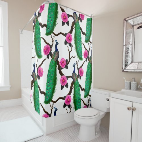 Peacock garden shower curtain