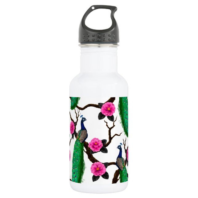 Peacock garden stainless steel water bottle (Front)