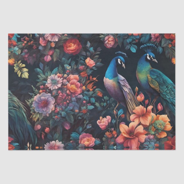 Peacock Garden Wallpaper Art Tissue Paper (Front)