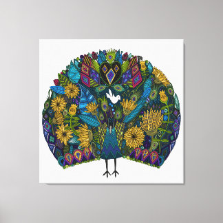 peacock garden white canvas print