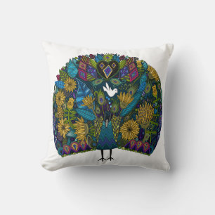 peacock garden white throw pillow