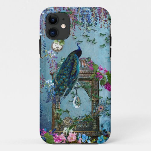 Peacock Garden wisteria blue lavender pink iPhone 11 Case