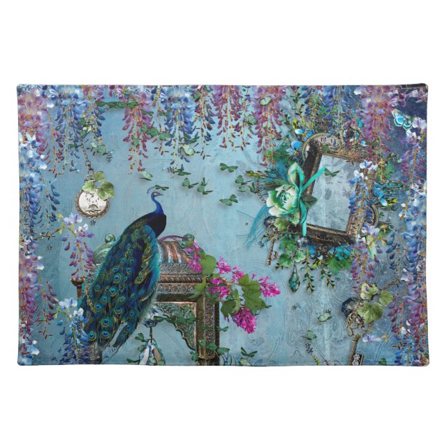 Peacock Garden wisteria blue lavender pink Placemat (Front)