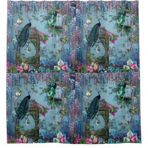 Peacock Garden wisteria blue lavender pink Shower Curtain