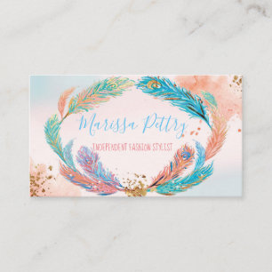 Peacock glitter feather Business Calling Card, Business Card