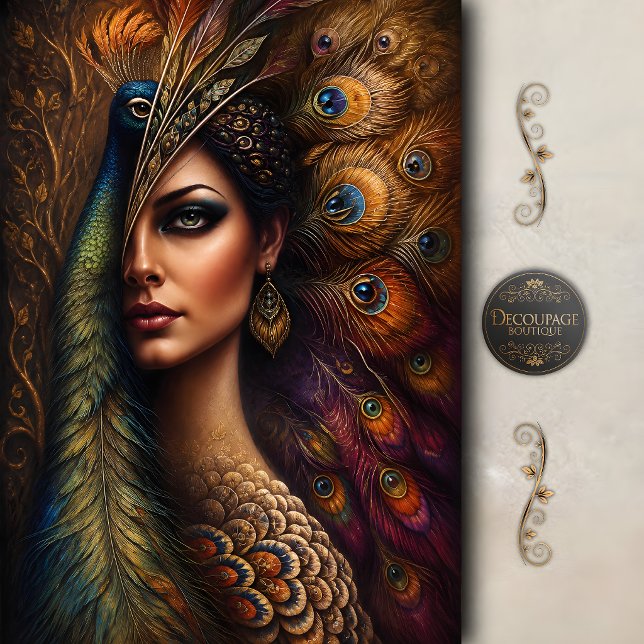 Peacock Goddess Portrait Decoupage Tissue Paper (Peacock Goddess Portrait Decoupage Tissue Paper)
