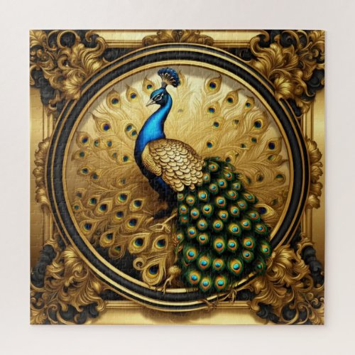Peacock gold and black ornamental frame jigsaw puzzle