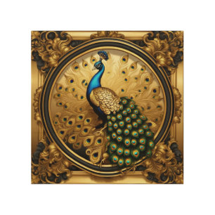 Peacock gold and black ornamental frame wood wall art