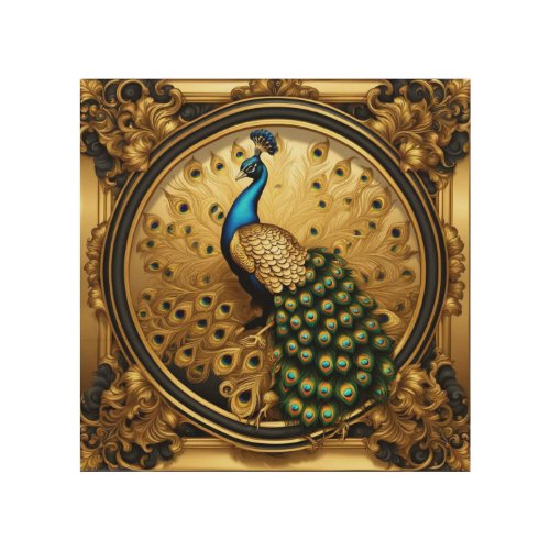 Peacock gold and black ornamental frame wood wall art