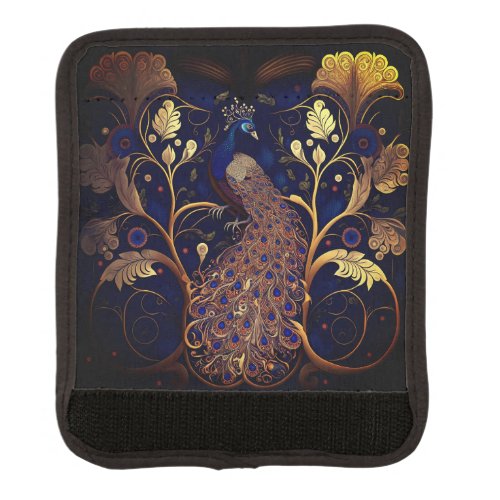 Peacock Gold Bird Blue Crown  Luggage Handle Wrap