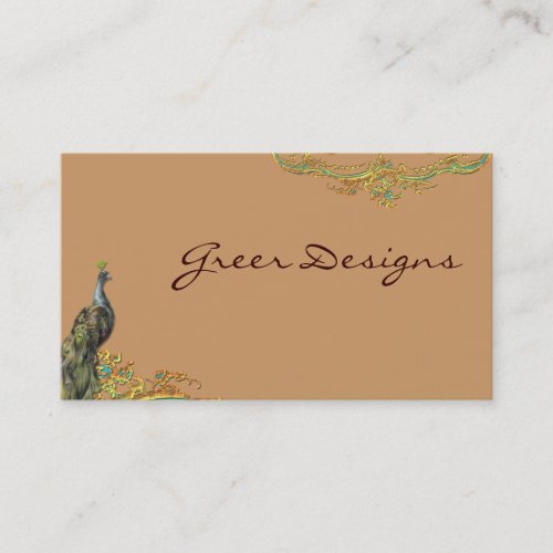 Peacock &amp; Gold Filigree Rococo Business Cards
