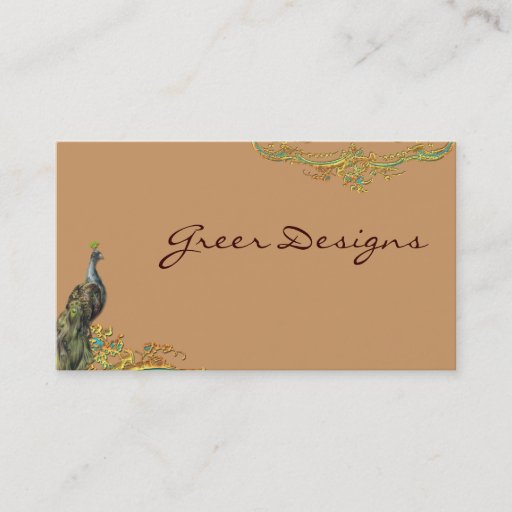 Customizable Peacock &amp; Gold Filigree Rococo Business Cards