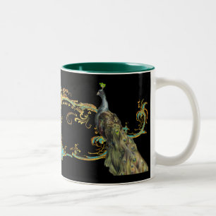 Peacock & Gold Filigree Two-Tone Coffee Mug