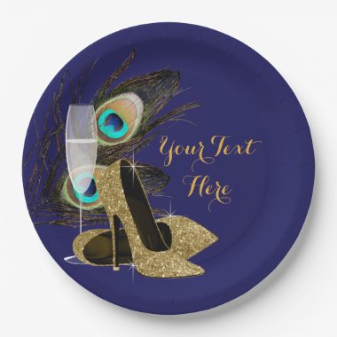 Peacock Gold High Heel Shoes Paper Plates