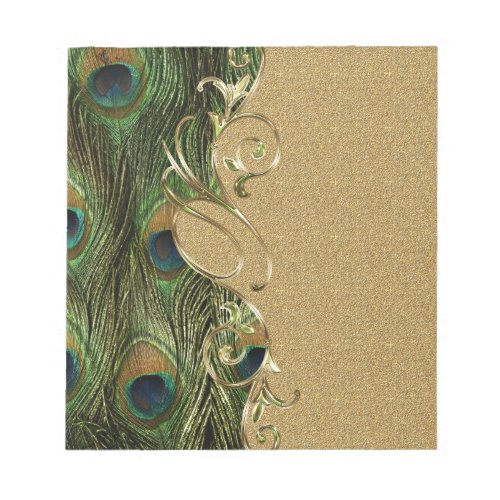 Peacock Golden Swirling Ornament Template Notepad