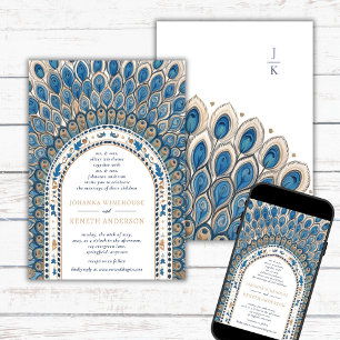 Peacock Gothic Arch Monogram Wedding Invitation