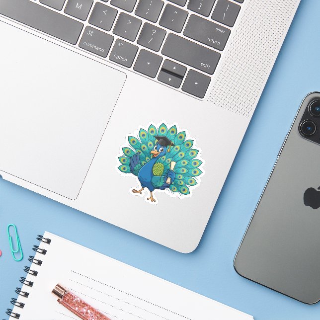 Peacock Graduation Sticker (Laptop w/ iPhone)