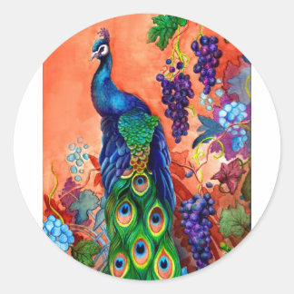 Peacock Grape Artwork Classic Round Sticker