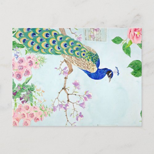 Peacock Graphic  Enchanted Peacock  Peacock Announcement Postcard