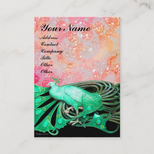 PEACOCK green black red pink sparkle Business Card