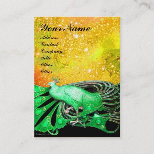 PEACOCK green black yellow sparkle Business Card