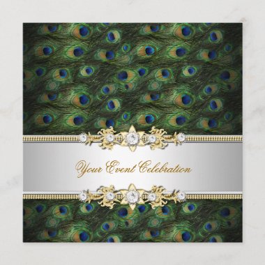 Peacock Green Blue Gold Elegant Party Invitation
