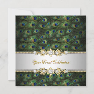 Peacock Green Blue Gold Elegant Party Invitation