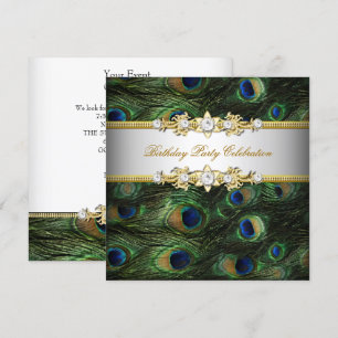 Peacock Green Blue Gold White Elegant Party Invitation