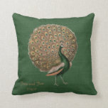 Peacock Green Emerald 55th Wedding Anniversary Throw Pillow<br><div class="desc">Featured here is a beautiful vintage Peacock illustration with a full plume of feathers. It is featured on a vintage green background.. There is a template text field where you can add names, occasion and a greeting if desired. It is a wonderful commemorative gift for engagement, wedding, wedding anniversary. It...</div>