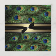 Peacock Green & Gold Wedding Invitation