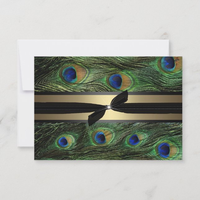 Peacock Green & Gold Wedding RSVP (Front)